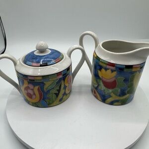 PTS Interior brand Floral Fantasia Series Stoneware Creamer & Sugar Bowl Mosaic